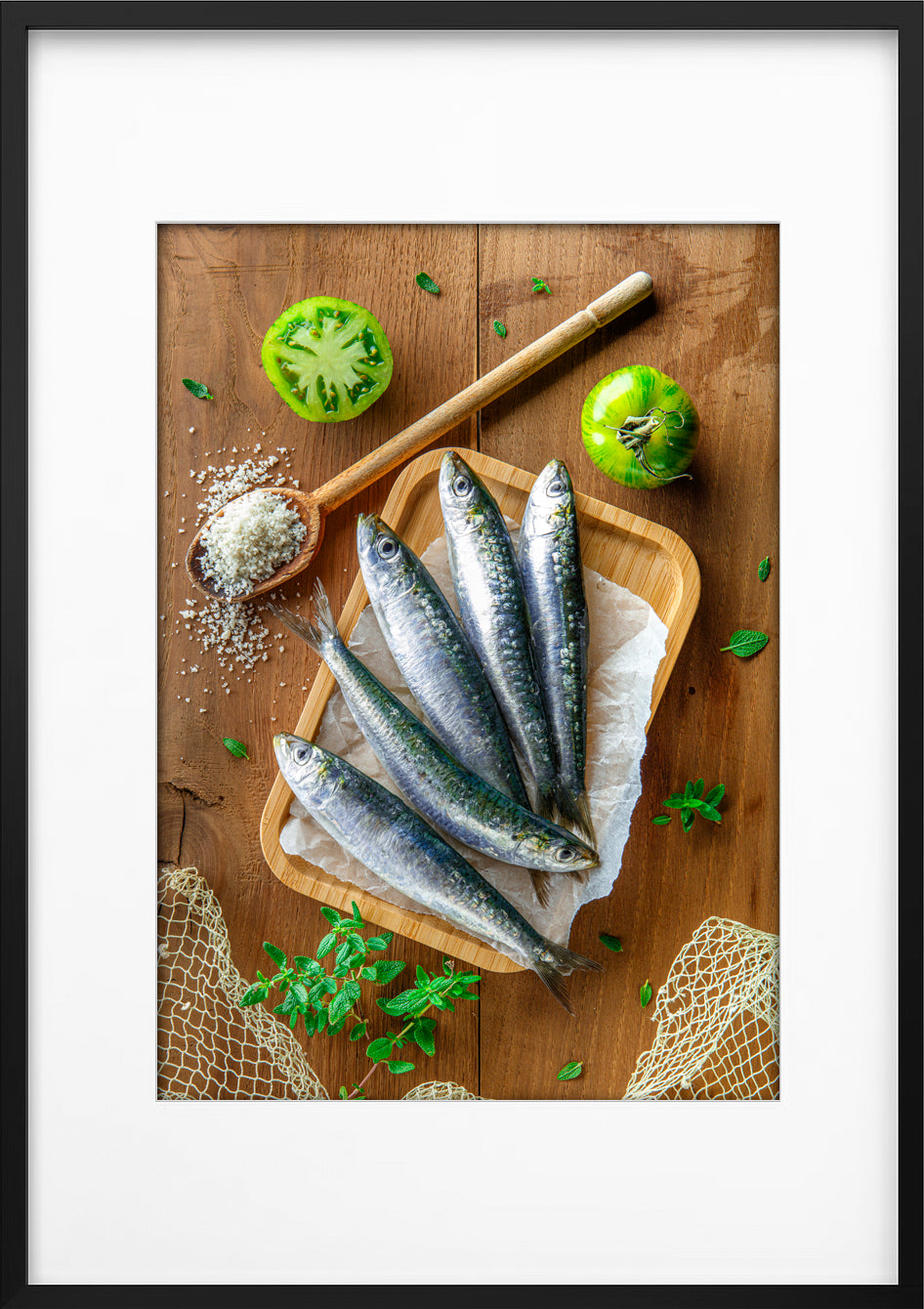 recette de sardines fraîches aux herbes et  gros sel de Guérande pour une poissonnerie