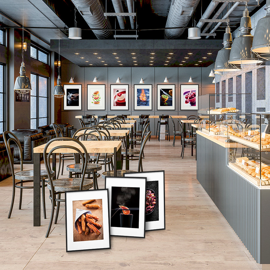 posters, affiches et photos d'art avec leurs cadres pour la décoration de votre restaurant (art culinaire).